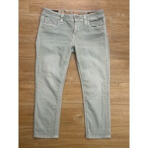 Rock Revival Sukara Crop Jeans Womens 30 Light Wash Distressed Denim Embellished
